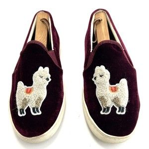 Soludos Llama Burgundy Maroon Velvet Slip On Shoes Women’s Size 7.5